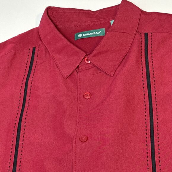 Cubavera XXL Burgundy Embroidered Mens shirt Button Up Short Sleeve Top - Picture 2 of 5